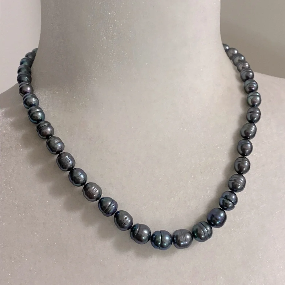 Freshwater Cultured Peacock Blue Gray Pearl Necklace SS925 New In Box